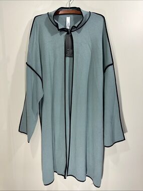 New With Tags MarlaWynne Light Blue Open-Front Sweater Coatigan with Black Trim